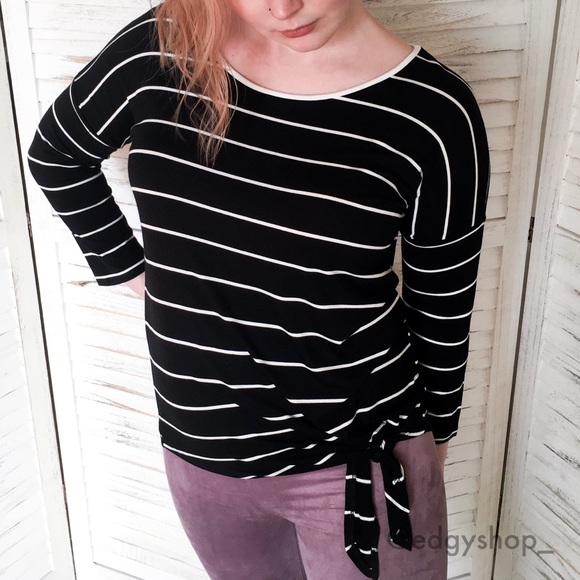Cable & Gauge Tops - Cable & Gauge | Striped Tie Front Tee